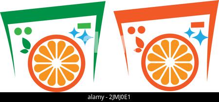 Ein Vektor-flaches Design von Washing Logo Laundry mit orangen Früchten isoliert auf weißem Hintergrund Stock Vektor