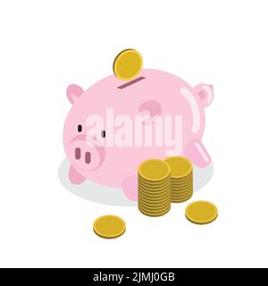 Stapel von Geldmünzen isoliert Vektor. Konzept des Geldes, Sparschwein Geldkasten mit goldenen Münzen, Vektor, Vektoren Stock Vektor