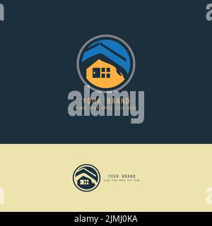 Ein Vektordesign für eine Markenvorlage mit einem Heimlogo und dem Text „Ihre Marke, platzieren Sie Ihren Beispieltext hier“ Stock Vektor