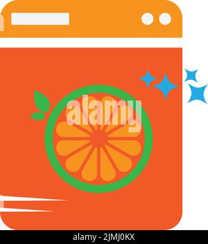 Ein Vektor-flaches Design von Washing Logo Laundry mit oranger Obst-Illustration isoliert auf weißem Hintergrund Stock Vektor