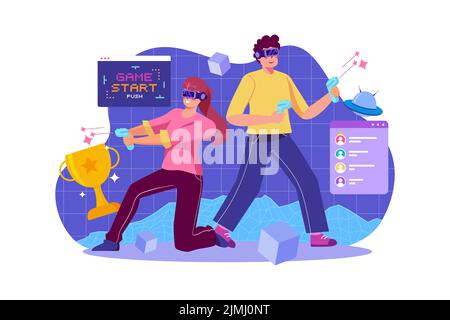 Mann und Frau spielen VR-Spiel Stock Vektor