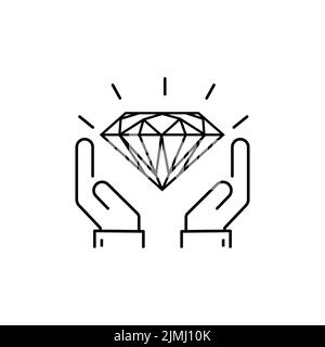 Diamant auf Händen - minimal Linie Web-Symbol. Einfache Illustration. Konzept für Infografik, Website oder App Stock Vektor