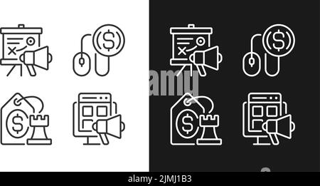 Internet Marketing Pixel perfekte lineare Symbole für den dunklen, hellen Modus Stock Vektor