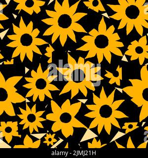 Handgezeichnete Sonnenblumen. Gelbes botanisches Muster Stock Vektor