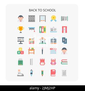 Eine Reihe von Symbolen für die Schule mit weißem Hintergrund Stock Vektor