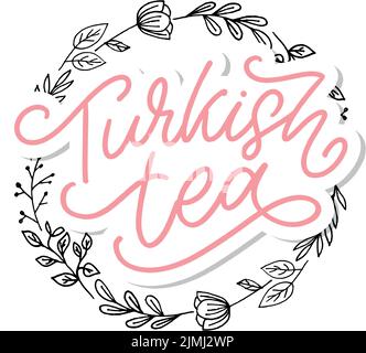 Türkische Traditionen der Teezeremonie. Teezeit. Dekorative Elemente für Ihr Design. Vektor-Illustration mit orientalischer Tasse auf weißem Hintergrund. Stock Vektor