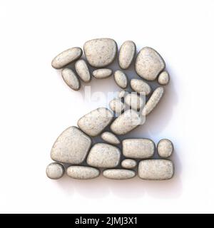 Pebble font Nummer 2 ZWEI 3D Stockfoto