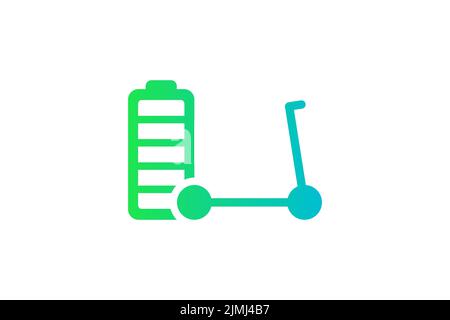 Elektroroller voll aufgeladene Batterie Energieanzeige grün Gradientensymbol. Symbol für Akkuladegerät für den elektrischen Transport. Elektroladung E-Scooter. Schild mit umweltfreundlichem Transport zum Aufladen Stock Vektor