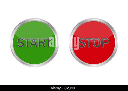 Glänzende Start- und Stopptasten. Vektor der grünen und roten Web-Symbole Stock Vektor
