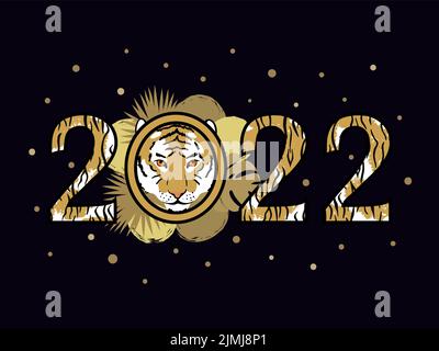 Neujahrskartendesign in schwarz und golden Farben. Jahr des Tigers - 2022. Stock Vektor