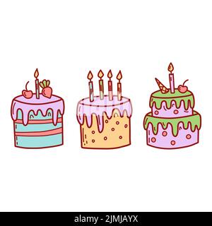 Set von niedlichen Kuchen. Flache Vektorgrafik Stock Vektor