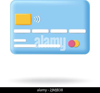 Kreditkarte mit Chip 3D Symbol in Cartoon-Stil. Finanzielle Online-Zahlungen. Blue Plastic Debit Card digitales Zahlungskonzept. Vektorgrafik Stock Vektor