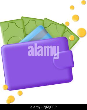 Geldbörse Geldbörse 3D Symbol. Kreative blaue Geldbörse isoliert auf Weiß. Vektorgrafik Tasche Stock Vektor