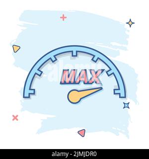 Cartoon max speed Symbol im Comic-stil. Tacho anmelden Abbildung Piktogramm. Drehzahlmesser splash Geschäftskonzept. Stock Vektor