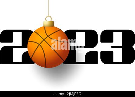 Basketball 2023 Frohes neues Jahr. Sport-Grußkarte mit goldenem Basketballball auf dem luxuriösen Hintergrund. Vektorgrafik. Stock Vektor