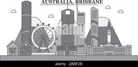 Australien, Brisbane City Skyline isolierte Vektorgrafik, Symbole Stock Vektor