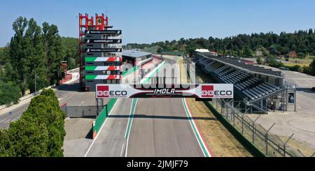 Luftaufnahme der Imola-Rennstrecke, Imola, Bologna, Emilia Romagna, Italien Stockfoto