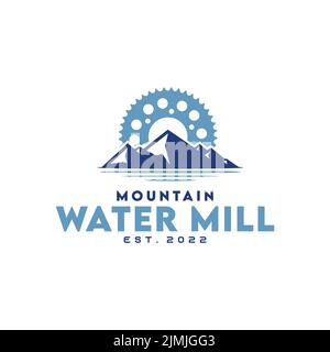 Berge Und Zahnräder, Logo Der Water Creek Mill Stock Vektor