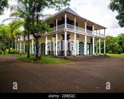 Kolonialvilla Mon Plaisir, Botanischer Garten Pamplemousses, Mauritius, Afrika Stockfoto