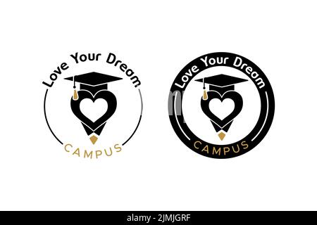 Logo „Love Heart for Education University Academic Campus“ für Absolvent Toga hat Pencil Stock Vektor