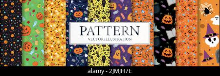 Set mit 10 Stück. halloween-Muster, Elemente des Festes der Toten - Vektor-Illustration Stock Vektor