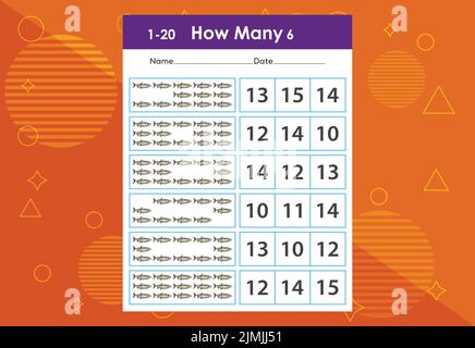 Wie viele Fische Aufgabenarbeitsblatt. Lernspiele für Kinder Stock Vektor