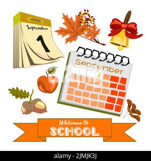Willkommen bei den Vektorelementen der Schule. Große informative Clipart-Sammlung. Stock Vektor