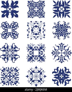 Eine Reihe von Vintage-Blumen-Vektor-Design-Ikonen und Dekorationen Stock Vektor