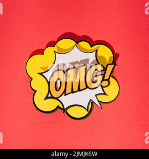 Comic Soundeffekte omg Text Pop Art Stil roten Hintergrund Stockfoto