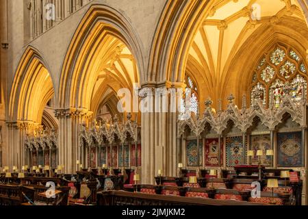 Chorgestühl, Cathedral at Wells, Somerset, England Stockfoto