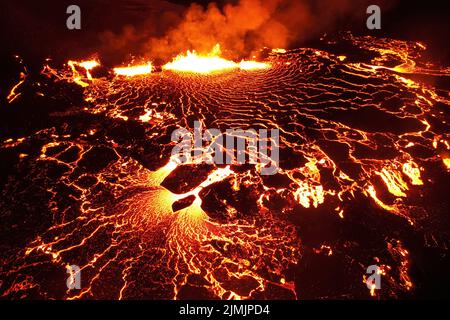 Meradalir Vulkan 2022, Vulkanausbruch in Island Stockfoto