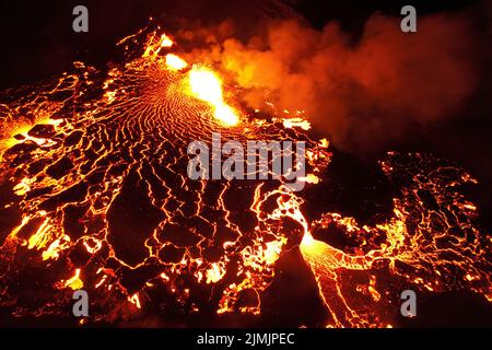 Meradalir Vulkan 2022, Vulkanausbruch in Island Stockfoto