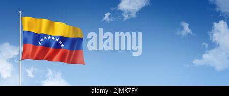 Venezolanische Flagge isoliert auf einem blauen Himmel. Horizontales Banner Stockfoto