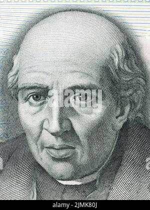 Miguel Hidalgo y Costilla Porträt aus mexikanischem Geld - Pesos Stockfoto