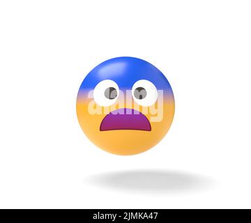 Ein überraschendes Aussehen ängstliches Emoji-Gesicht, verängstigtes Emoticon, überraschte Emotion mit blassblauer Stirn, kaltes, krankes, müdes Gefühl.3D Illustration Stockfoto