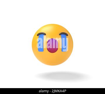 Weinende Emoji isoliert auf weißem Hintergrund, Emoticon in Tränen 3D Illustration Stockfoto