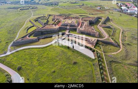 Luftaufnahme der Militärfestung Santa Luzia in der Grenzstadt Elvas Stockfoto