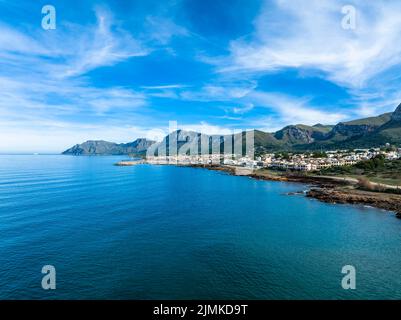 Luftaufnahme, Colonia de Sant Pere in der Nähe von Betlem, Region Arta, Mallorca, Balearen, Spanien Stockfoto