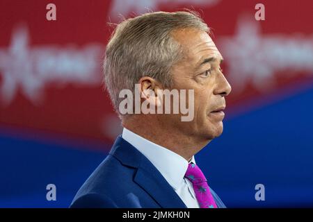 Dallas, Texas, USA. 6. August 2022. Nigel Farage spricht während der CPAC Texas 2022 Konferenz im Hilton Anatole in Dallas, TX am 6. August 2022. (Foto: Lev Radin/Sipa USA) (Bild: © Lev Radin/Pacific Press via ZUMA Press Wire) Stockfoto