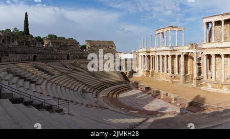 Blick auf das römische Amphitheater im historischen Merida Stockfoto