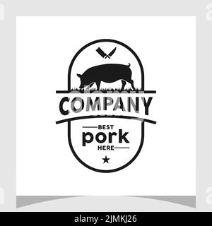 Schweinefleisch Schwein Silhouette für Vintage Badge Emblem Label Logo Design Inspiration Stock Vektor