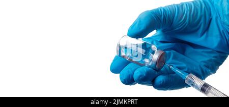 Handhalteviol mit Impfstoff gegen Corona-Virus. Stockfoto