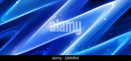Blau leuchtende Widescreen-Technologie Wellen, Computer generiert abstrakten Hintergrund, 3D Rendering Stockfoto