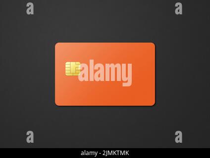 Orangefarbene Kreditkarte auf schwarzem Hintergrund Stockfoto