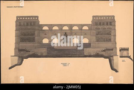 Poelzig Hans (1869-1936), Bismarck-Denkmal auf der Elisenhöhe, Bingen: Querschnitt C-D 1: 100. Tinte und Bleistift, Wasserfarben auf der Schachtel, 96,00 x 153,00 cm (inklusive Scankante). Stockfoto