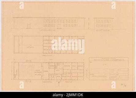 Poelzig Hans (1869-1936), Tonfilmatelierin, Berlin-Gatow (28. Oktober 1930): Verwaltungsgebäude: Grundrisse und Ansichten 1: 200. Leichter Bruch auf Papier, 31,6 x 46,8 cm (einschließlich Scankanten) Stockfoto