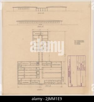 Poelzig Hans (1869-1936), Tonfilmatelier, Berlin-Gatow (04.11.1930): Kopieranstalt: Front A, Front B, Grundriß 1: 200. Bleistift auf Transparent, 42,2 x 41,5 cm (einschließlich Scankanten) Stockfoto