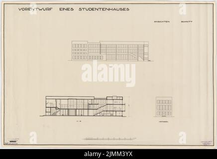 Poelzig Hans (1869-1936), Studentenhaus der Technischen Universität Berlin-Charlottenburg (ohne Jahr): Vorentwurf, Ansichten, Durchschnitt 1: 200. Tinte auf Transparent, 67,9 x 98,8 cm (einschließlich Scankanten) Stockfoto