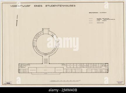 Poelzig Hans (1869-1936), Studentenhaus der Technischen Universität Berlin-Charlottenburg (ohne Jahr): Vorentwurf, Grundriß 2. OG 1: 200. Tinte auf Transparent, 68,5 x 98,5 cm (einschließlich Scankanten) Stockfoto