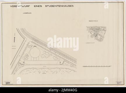 Poelzig Hans (1869-1936), Studentenhaus der Technischen Universität Berlin-Charlottenburg (ohne Jahr): Vorentwurf, Lageplan, Stand 1: 6000, 1: 500. Tinte auf Transparent, 68,5 x 98,6 cm (einschließlich Scankanten) Stockfoto